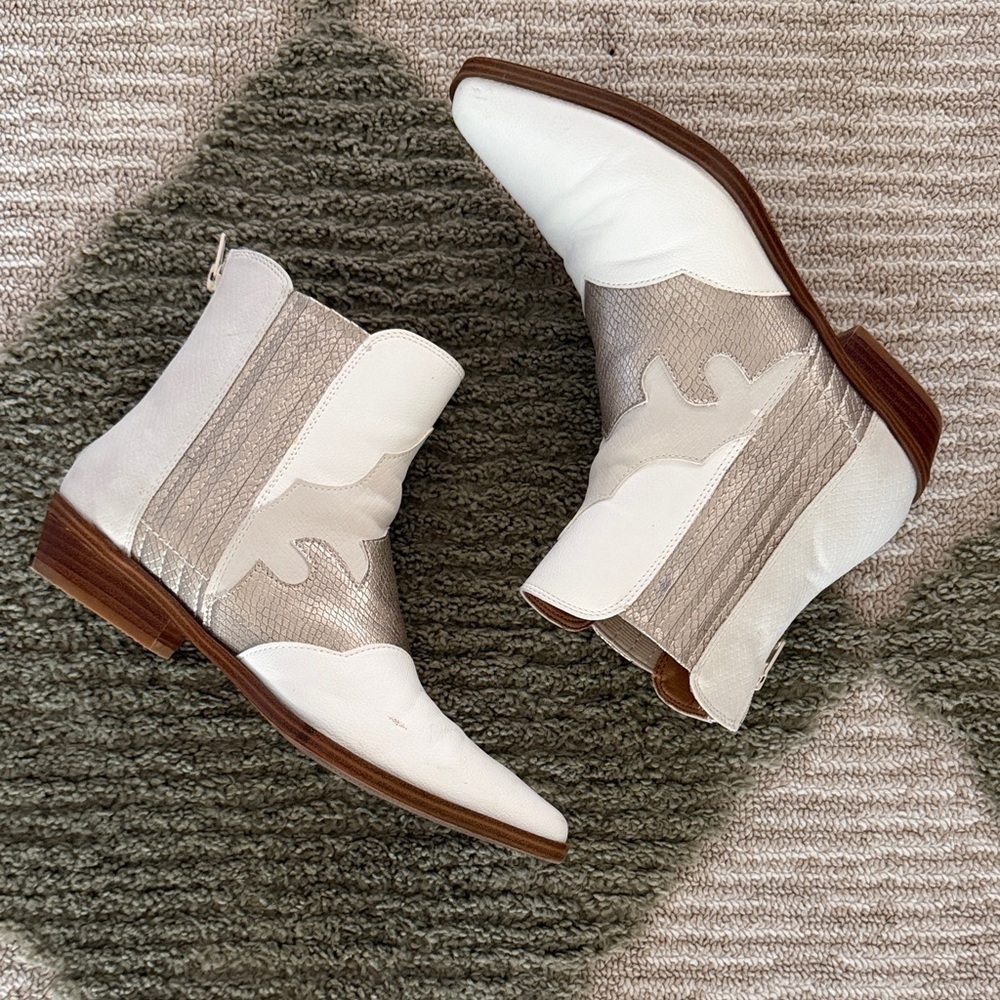 Yellow Box White and Metallic Western Chelsea Ankle Boots